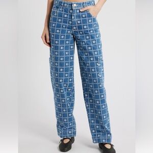 Stylish Blue Patterned Straight Leg Jeans